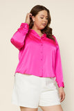 Landry Satin Button Down Shirt-Curvy-Pink
