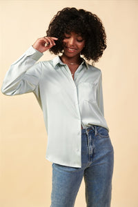 Landry Satin Button Down Shirt-White