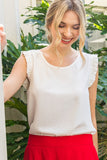 Liza Solid Ruffle Sleeve Top-White