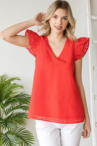 Taylor Checkered Burnout Top-Red