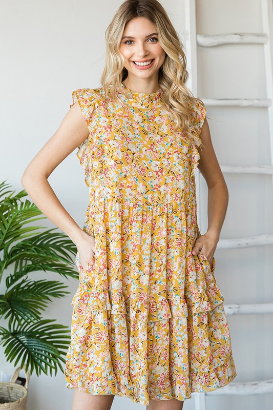 mustard yellow flower dress Savanna Floral Baby Doll Dress -Mustard – Missy's Boutique