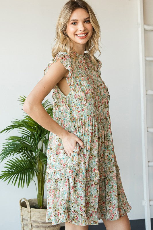 Savanna Floral Baby Doll Dress -Sage  Missy's Boutique