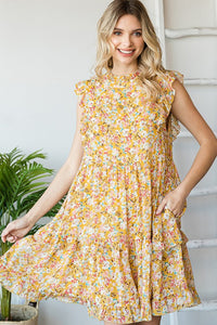 Savanna Floral Baby Doll Dress -Mustard