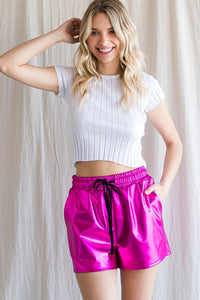 Pamela Faux Leather Shorts-Pink