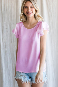 Skyler Solid Ruffle Top-Candy Pink