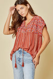 Avery Striped Babydoll Top-Rust