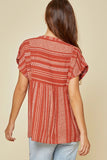 Avery Striped Babydoll Top-Rust