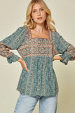 Erin Aztec Embroidered Babydoll Top