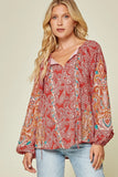 Tracie Embroidered Spilt Neckline Top