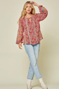 Tracie Embroidered Spilt Neckline Top