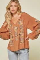 Aubrey Floral Top - Rust