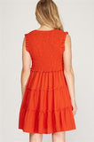 Kasey Smock Tiered Dress-Red