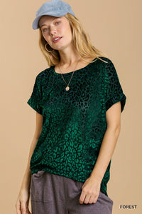 Viv Velvet Animal Burnout Top-Forest