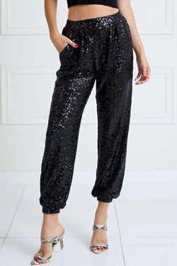 Danella Sequin Jogger Pants-Black