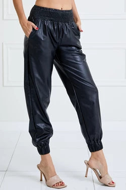 Dala Faux Leather Smocked Pants