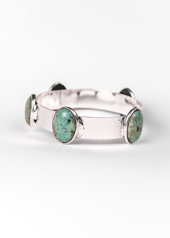 Silver Bangle with Turquoise Oval Stones