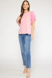 Kymbre Short Mesh Sleeve Top-Pink