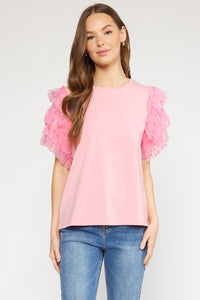 Kymbre Short Mesh Sleeve Top-Pink