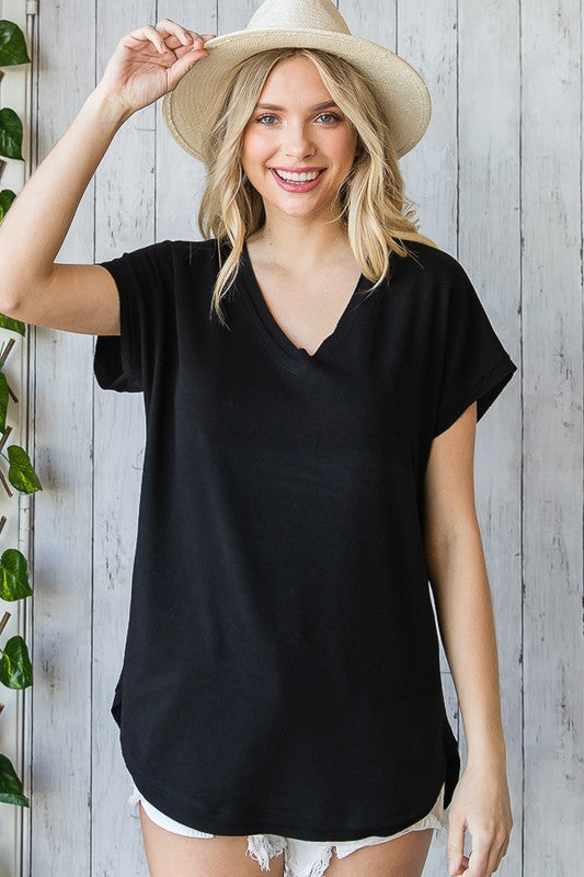 Morgan V Neck Top-Black