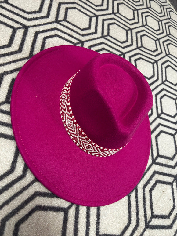 Rancher Hat & Embroidery Band-Hot Pink