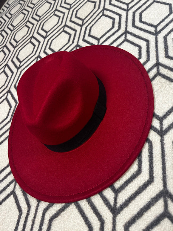 Tara Felt Banded Hat-Red