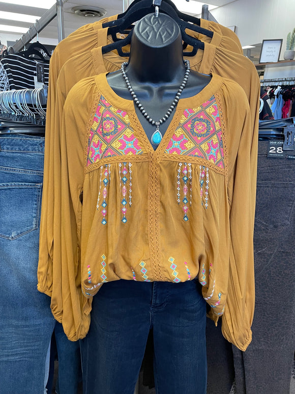 Kaity Embroidered Top Mustard