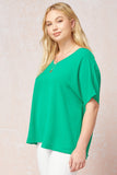 Melanie Asymmetrical V Neck Top-Plus-Kelly Green