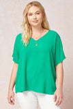 Melanie Asymmetrical V Neck Top-Plus-Kelly Green