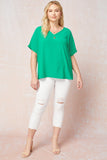 Melanie Asymmetrical V Neck Top-Plus-Kelly Green