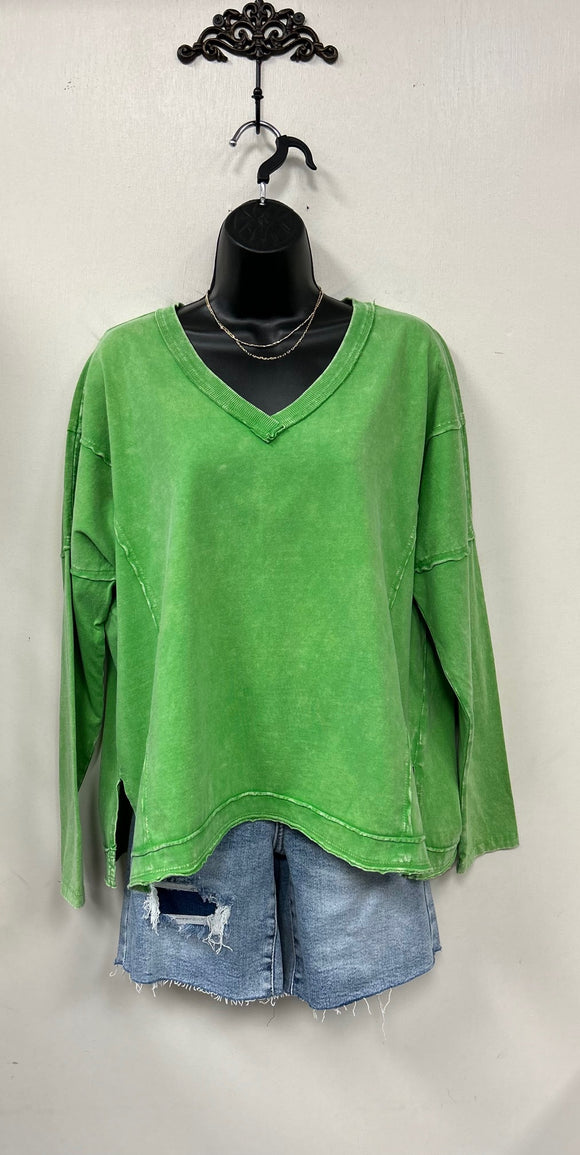 Mia Mineral Washed Top-Apple Green