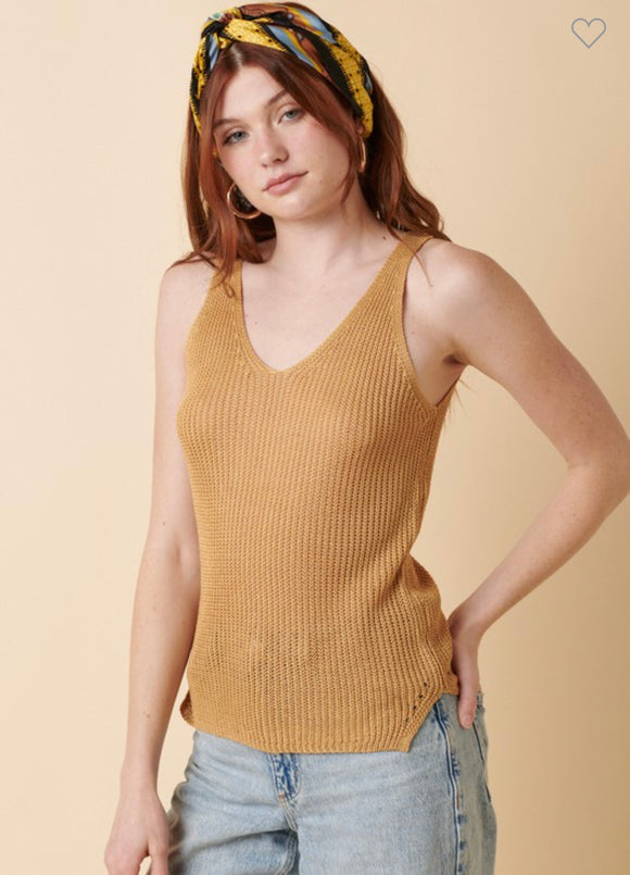 Hanna Sweater Tank Top-Mustard