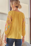 Sarah Aztec Embroidered Top-Yellow