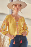 Sarah Aztec Embroidered Top-Yellow