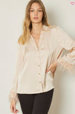 Leah Satin Button Up Top-Champagne