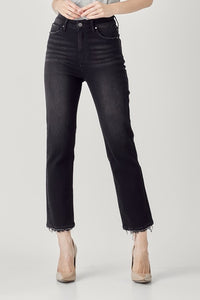 Kimmie High-Rise Crop Straight Jeans-Black