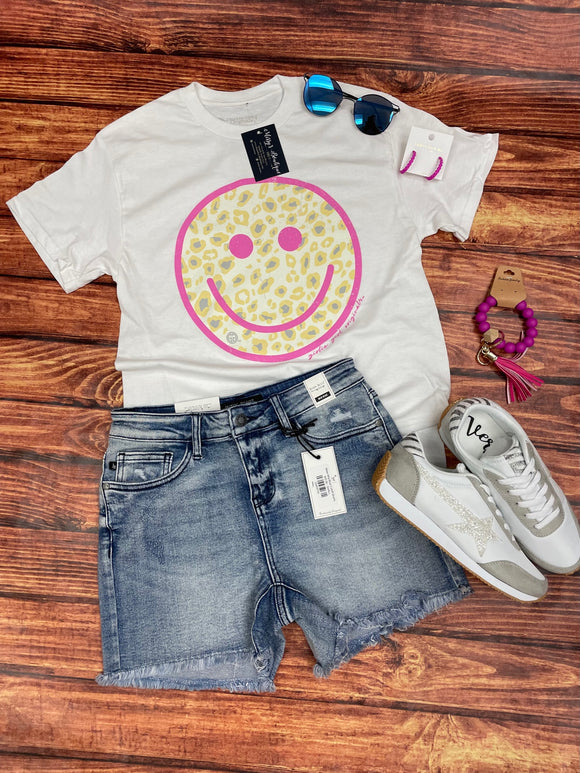 Happy Face Pink Leopard Tee