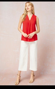 Misti V Neck Sleeveless Top-Red