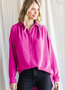 Whitney Button Up Top-Hot Pink