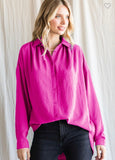 Whitney Button Up Top-Hot Pink