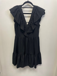 Hollie V-Neck Ruffled Dress -Black