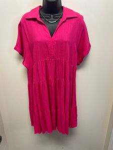 Robin Linen Ruffled Tiered Dress-Pink