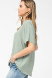 Melanie Asymmetric V-Neck Top-Sage