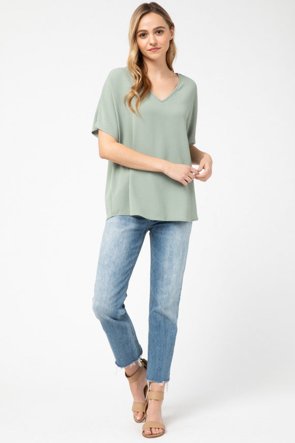 Melanie Asymmetric V-Neck Top-Sage