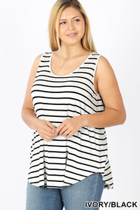 Brianna Striped Tank Top Plus-Ivory/Black