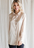 Bailey Satin Button Up Top-Beige