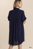 Brannde Linen Blend Collared Dress-Navy