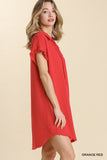 Avery Collar Button Down Dress-Red