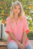 Megan Woven Short Sleeve Top-Pink