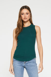 Cleo Ribbed High Neck Tank-Emerald