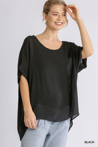 Sophia Dolman Sleeve Sheer Top-Black